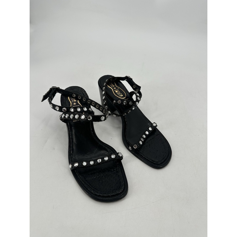 Free Lance Paris Satin Block Heel Sandals Women's Size EU 37 US 7 Black